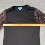 CeCe Sheer Printed Long-Sleeve Black Knit Top Women's Small Crew Neck Metallic Photo 5