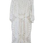 Amazon Sheer Lace Floral Boho Hippie Caftan Coverup Relaxed Fit White Sz Large Photo 0