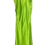 ZARA NWT Bright Green Satin Slip Midi Dress Sz XL Drapey Wrap Side Slit Photo 3