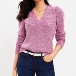 Loft Marled Ribbed V Neck Sweater in Light Fresh Magenta, Size large Photo 10