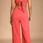Lulus Blissful Season Coral Tie-Back Cutout Wide-Leg Jumpsuit Photo 3