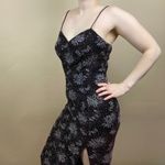 Elegant Classy Size 6 Floral Sequin Thigh Slit Maxi Dress Retro Shimmer Sparkle Black Photo 4