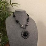 90s 2000s Y2K Gothic Whimsygoth Black silver necklace jewelry pendant charm sun celestial jewel faux onyx stone beaded metal large chunky RARE Photo 1