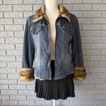 Vintage Y2K Women’s Giacca denim jacket w/ fur trim Size Large Bratz Winter Jean Blue Photo 7