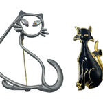 Vintage Cat Pin Brooch Set Silver Ultra Craft & Gold Tone Black Enamel Cats Photo 0