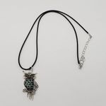 Owl Pendant Necklace w/ Teal Green Resin Body & Bronze Eyes Photo 2