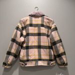 Urban Outfitters Green Yellow Cream Plaid Sherpa Collar Trucker Jacket Sz Small Photo 2