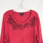 Maggie Barnes  Plus Size 22W‎ 24W Sweater 2X Red Black Beaded Floral Knit 201 Photo 2