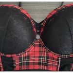 Torrid  Corset Bra 46B Black Red Plaid Lace Underwire Push Up Holiday Festive Photo 1