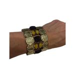 Gold toned brown and yellow rhinestone chunky statement bracelet Photo 7