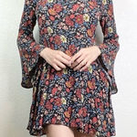 American Eagle  Black Floral Flared Bell Sleeve Mini Dress Photo 0