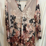 Boohoo  Plus Size Floral Print V Neck Long Sleeve‎ Dress Beige Black 12 Photo 0
