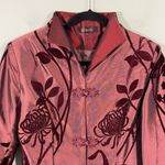 Vintage Dark Red Velvet Floral Mixed Media Button Up Tradition Chinese Jacket Size M Photo 1