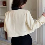 SheIn DAZY Cream Contrast Trim Gold Button Cropped Jacket Photo 1