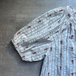 Loft Striped Embroidered Puff Sleeves Blouse Size L Photo 3