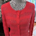 Anne Klein Vibrant Raspberry Red Open-Knit Cardigan Size M Photo 3