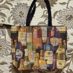 Vintage Tapestry Tote Shoulder Bag Wine Bottles w/Coin Purse Brown Photo 1
