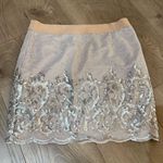 BCBGMAXAZRIA Cream Sequin Embellished Mini Pencil Skirt Photo 0