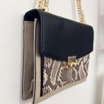 EXPRESS Snakeskin Animal Print Taupe Black Flap Gold Chain Handbag Photo 3