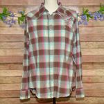 Wrangler  XL Pink Blue Brown Plaid Western Pearl Snap Shirt Embroidered Rhineston Photo 9