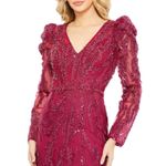 Mac Duggal  NWT Embellished Puff Sleeve V-Neck Gown in Burgundy Size 10 Photo 2