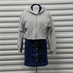 SELF E Womens Jacket Size XS Gray Y2K Cropped Hoodie Full Zip Quilted Heart NWT Photo 1