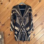 EXPRESS  sequin shiny gold & black vneck long sleeve bodycon dress Photo 3