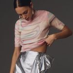 Anthropologie NWT Short Sleeve Multicolor Swirl Pattern Printed Sweater Top XS Photo 2