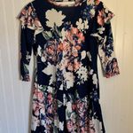 Annabelle Womens Floral 3/4 Sleeve Dress with Ruffled Shoulders & Pockets Size S Blue Photo 0