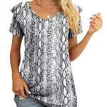 Top Blouse Shirt Womens Plus 2X Black Snakeskin Summer Casual Short Sleeve B3 Photo 0