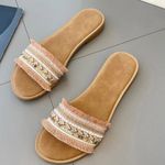 Boho pearl sequin fringe sandals 8.5 Pink Photo 3