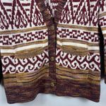Lucky Brand Boyfriend Cardigan Sweater S Red Jacquard Southwestern Aztec Tribal Photo 2