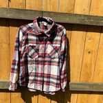 Long sleeve lightweight flannel plaid shirt sz medium red vintage button woman Photo 1