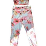 Forever 21 Light Blue Tropical Floral Print Active Wear Bra Legging Set Womens Photo 0