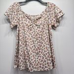 Acting Pro  White Pink Yellow Green Floral Ruffle Sleeve Top Photo 2