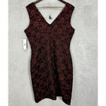 Donna Ricco  Sheath Dress Black Red Floral 3D Rose Dark Feminine Romantic Size 14 Photo 2