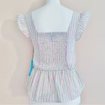Draper James  RSVP Pink Green and White Striped Seersucker Peplum Blouse. Photo 2