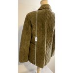 Women’s Quilted Leather Button Down Utility Barn Jacket medium Green Photo 7