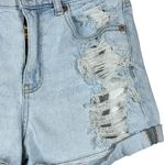 American Eagle  SZ 2 Mom Jean Shorts Distressed Cuffed Zip-Fly Light Wash Stretch Photo 2