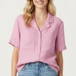 Buffalo David Bitton  Women's Pink Linen Blend Short Sleeve Button‎ Up Shirt XL Photo 0