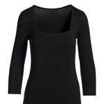 Boston Proper  Blouse Square Neck 3/4 Sleeve Top Black Size Medium Photo 2
