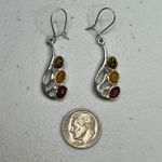 Amber Sterling Silver 925 Drop Earrings Jewelry With Multicolor Oval Cabochons Photo 3