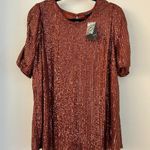 Torrid  Sequin Ruched Sleeve Top in Rust Red Size 1X NWT Photo 3