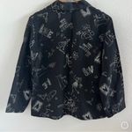 Chico's Design Embroidered Black Button Front Top Chalk Vibe Smile Love Medium Photo 2