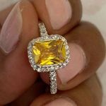 Australian Crystal Square Stone Ring Dipped In White Gold.. Yellow Photo 0