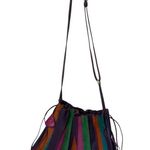 MYWALIT Crossbody Drawstring Stripe Purple Orange Green Leather Suede Purse Bag Photo 2
