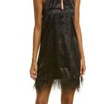 WAYF NWT  Floral Jacquard Halter Neck Feather Trim Mini Dress Size Medium Photo 0