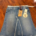 Unif Deadstock Vintage Y2K 2000s midi blue jean raw hem fringe denim skirt sz 29 NWT Photo 12