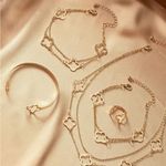 5pc Set Elegant Lucky Clover Necklace,Bracelet, Bangle, Ring, Anklet Jewelry Gold Photo 3