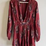 Ecote  Urban Outfitters Charlotte Plunging Romper Size 2 Brown Floral Long-Sleeve Photo 2